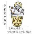 Spilla in smalto gatto fragola con design boba tea, dimensioni 3,5 cm per 2,0 cm - Stile Gatto Tè al Latte Limone (C3076-4)
