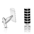 Silver cufflinks with black enamel horizontal stripes and toggle back for business shirts - Silver with Black