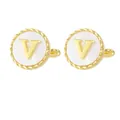 Polished gold-plated letter V cufflinks with white mother of pearl inlay for men - Letter V Style (P1119-V)