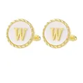 Elegant gold plated cufflink with letter W on a white mother-of-pearl round base - Letter W Style (P1119-W)