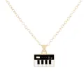 Gold piano keyboard necklace with black and white enamel detail in minimalist art style - Black and White Piano Keyboard Style (A3346-2)