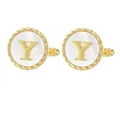 French shirt cufflinks with gold finish, white shell inlay, and letter Y detail - Letter Y Style (P1119-Y)