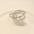 Silver hollow star moon napkin ring for Eid Mubarak and festive table decoration - Silver