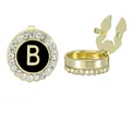 Round gold-plated letter B cufflink with black enamel and sparkling rhinestones - Style Letter B (B1617-B)