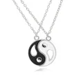 Retro yin yang necklace set with silver chains and black white split pendants - Black White Stitching Tai Chi (A1407)