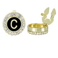 Men's French cufflink with gold plated letter C design and white crystal accents - Style Letter C (B1617-C)