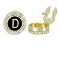Gold plated letter D cufflink button cover with black enamel and crystal rhinestones - Style Letter D (B1617-D)