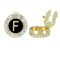 Gold plated letter F watch band charm with sparkling rhinestones and secure clip - Style Letter F (B1617-F)
