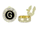 Gold round letter G cufflink with black enamel and sparkling rhinestones for men - Style Letter G (B1617-G)