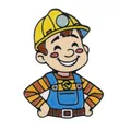 Cute cartoon boy enamel pin with yellow safety hat and blue overalls on white background - C3103-1