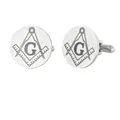 Boutons de manchette maçonniques argentés avec logo équerre et compas en acier poli - Style Symbole Maçonnique (GB0004-4)
