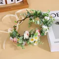 Romantischer Braut-Blumenkranz mit rosa Rosen und weißen Seidenbändern für Hochzeitsfotos - Rosa und Weiß Stil(W1210)
