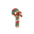 Sparkling candy cane brooch in gold alloy with festive red and green rhinestones - Bowknot Candy Cane Style (C2109)