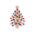 Golden Christmas tree brooch with festive red and green rhinestones on white background - Pave Rhinestone Christmas Tree Style (C2110)