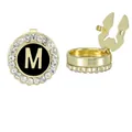 Elegant gold-plated letter M cufflinks for men with black enamel and zircon stones - Style Letter M (B1617-M)