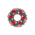 Vintage gold wreath brooch with multicolored rhinestones and rose engraving details - Vintage Gold Rose Wreath Style (C2112)