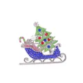 Christmas tree and sled brooch with colorful rhinestones on a polished alloy base - Pearl Sleigh Christmas Tree Style (C2113)