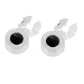 Silver metal button fasteners with black faceted gemstone inlay and grid texture - Silver Base / Black Stone
