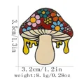 Retro mushroom enamel pin with colorful daisy pattern and dimensions measurement - Red Flower Style (C3097-1)