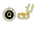 Polished gold initial Q cufflinks for men featuring black enamel and white rhinestones - Style Letter Q (B1617-Q)