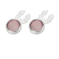 Elegantes pendientes redondos de piedra ojo de gato rosa con base de metal plateado - Rosa