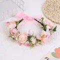 Couronne de fleurs avec roses roses et feuilles vertes pour photographie de mariage - Style Rose Rose (W1239)