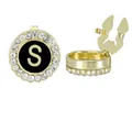 Golden cufflink with letter S and crystal inlay on a black background for men - Style Letter S (B1617-S)