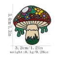 Cartoon green mushroom enamel pin with colorful floral patterns and size specifications - Dark Green Floral Style (C3097-3)