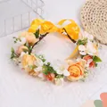 Couronne de fleurs avec roses champagne et ruban jaune pour la photographie de mariage - Style Rose Champagne (W1240)