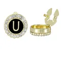 Golden letter U cufflink with crystal rhinestones and black enamel finish for men - Style Letter U (B1617-U)