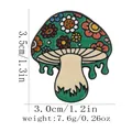 Cartoon green mushroom enamel pin with colorful flower patterns and melting base design - Grass Green Enamel Style (C3097-4)