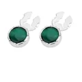 Gemelos de plata para hombres y mujeres con una piedra preciosa verde redonda incrustada - Verde