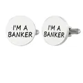 Men's silver oval stainless steel cufflinks with black I'M A BANKER text engraving - I'm A Banker Style (GB0003-1)