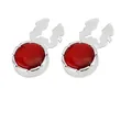 Gemelos clásicos plateados con incrustación de piedra preciosa roja redonda - Rojo