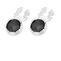 Gemelos redondos de plata con incrustación de piedra negra para camisas de hombre - Negro