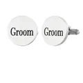Boutons de manchette Groom en acier inoxydable argenté de forme ronde et gravure noire - Style Groom (GB0003-5)