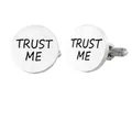 Boutons de manchette ronds en acier argenté poli avec texte Trust Me noir - Style Trust Me (GB0003-7)