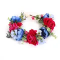 Blumenstirnband mit roten Rosen und blauen Pfingstrosen auf weißem Hintergrund - Rot und Blau Rose Stil (W1220)