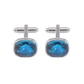 Polished silver alloy cufflinks with sea-blue cushion-cut crystal for men's shirts - Aqua