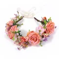 Blumenkranz mit realistischen rosa-orangen Rosen und grünen Blättern am Reif - Rosa und Orange Rose Stil (W1222)