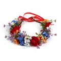 Blumenkranz Haarband mit bunten Rosen und verstellbarem rotem Band für Hochzeiten - Mehrfarbig Gemischter Floraler Stil (W1224)