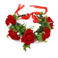 Blumenkrone mit roten Samtrosen, grünen Blättern und verstellbaren Bändern - Klassischer Rote Rose Stil (W1225)