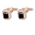 Gemelos octogonales de oro rosa con gemas negras y circonitas blancas para hombre - Estilo Rectángulo Octogonal Piedra Negra Oro Rosa (P1120-1)