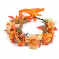 Couronne de fleurs faite main avec roses orange et feuilles d'automne sur bandeau - Style Dégradé Orange Mixte (W1228)
