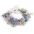 Couronne de fleurs de mariée avec roses en soie bleu-rose et ruban en satin blanc - Style Rose Bleue Mixte (W1226)