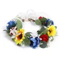 Couronne florale de mariée avec tournesols jaunes et roses rouges pour les mariages - Style Tournesol Brillant Mixte (W1229)
