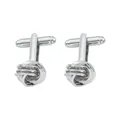 Polished silver braided knot cufflinks for men in classic French shirt business style - Bright Silver Knot Style (P1090-1)