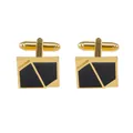 Classic gold square cufflinks with black geometric patterns and bullet back closure - Gold Black (B1329-1)