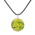 Retro silver necklace featuring a round pendant with yellow rapeseed flower in glass - Silver Necklace (A3395-2)