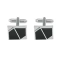 Silver rectangular cufflinks with black enamel geometric design and bullet back closure - Silver Black (B1329-2)